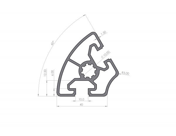 Aluminium profile R40-60° Groove 10 B-type